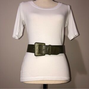 Catherine Dial Easley Embossed Wide Leather Belt Green Medium Artisan Texas